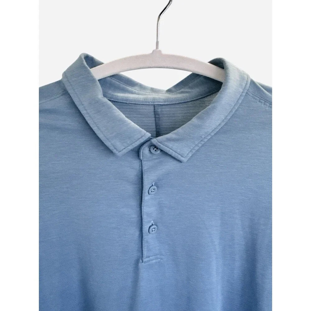 Lululemon Evolution Polo Shirt Blue Short Sleeve Slim Fit No-Stink Zinc Size L - Picture 3 of 7